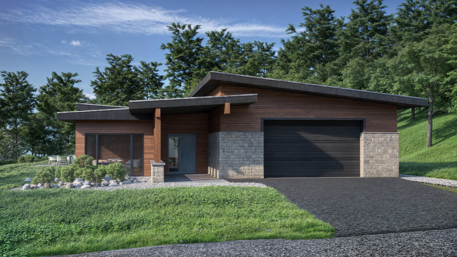 Gatineau Park Modern bungalow - architectural project rendering