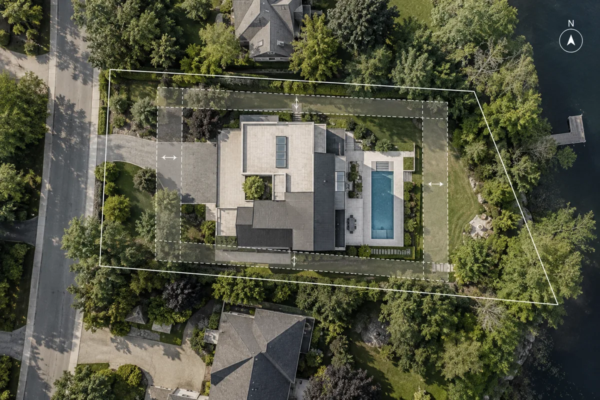 Aerial property study showing a proposed home and site planning